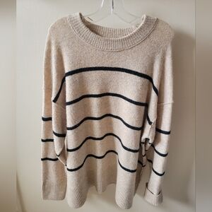 Aerie Beige and Black Striped Sweater